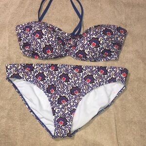BODEN 2pc Floral Bikini Set with Blue Straps NWOT